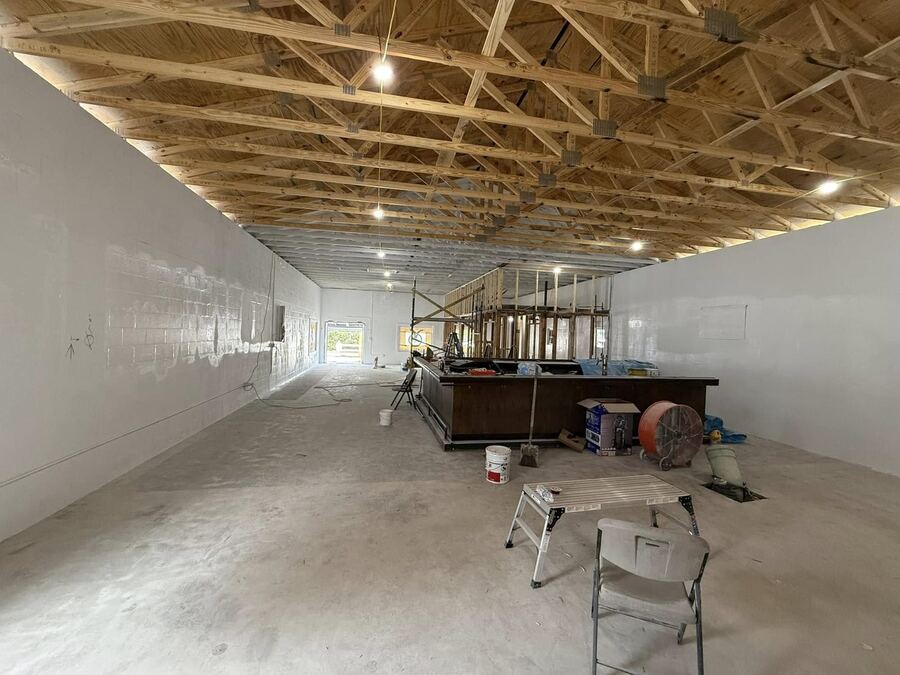 FOE lodge interior renovation, finished ceiling and lighting