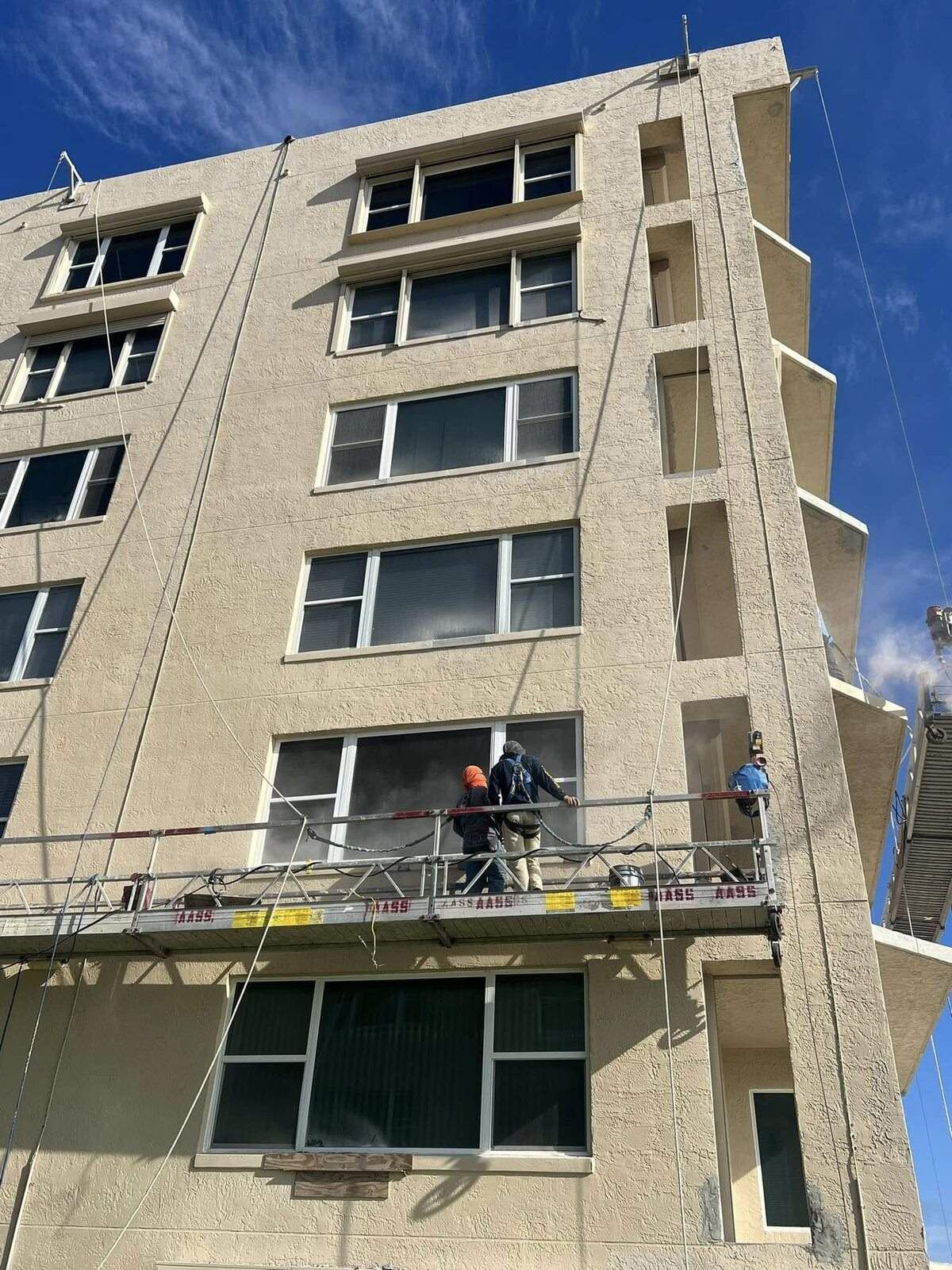 Multi-story condo tower structural work, exterior facade